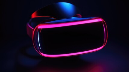 Poster - A glowing virtual reality device with assistive technology features powered by AI, ample space for copy.