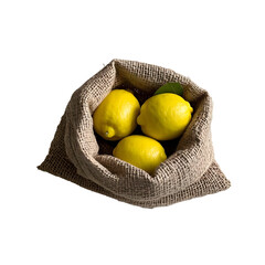 Wall Mural - Fresh Lemons in Burlap Sack