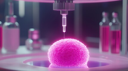 Poster - a nanobot injecting into a glowing cell under a futuristic digital light, symbolizing medical nanote