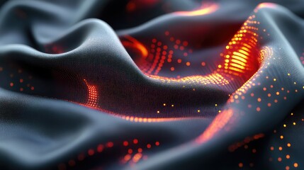 Wall Mural - Close-up of smart fabric with embedded AI technology, glowing fibers creating a high-tech textile surface, space for copy.