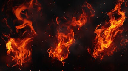Poster - Fire collection PNG. Realistic Fire Flames white on without background. Burning red wildfire flames set, burn bonfire silhouette and blazing fiery spurts of flame