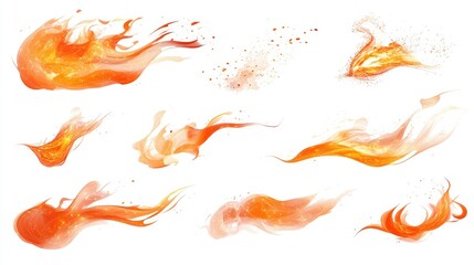 Poster - Fire flames collection, isolated on white background,