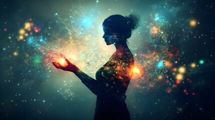 Poster - Cosmic energy manifestation surreal space digital art ethereal environment silhouette view spiritual concept