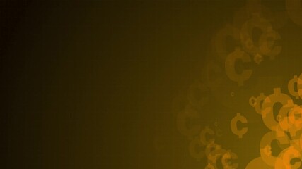 Poster - Yellow cent symbol shapes are moving from the bottom right of a gradient grid abstract background, horizontal composition. Finance motion graphic. Loop animation footage for graphic design.