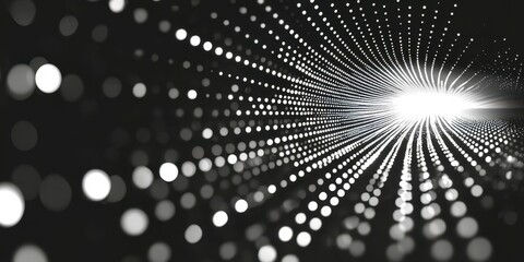 Poster - Black and white image of a white light shining through a tunnel
