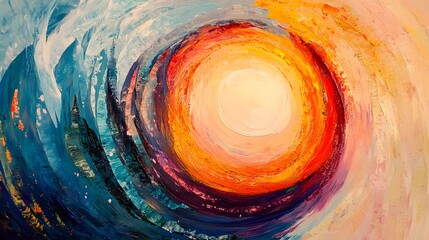 Poster - Dynamic sunset over waves coastal landscape oil painting vibrant colors artistic perspective nature concept