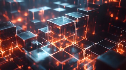 Poster - Dynamic glow of transparent cubes virtual environment 3d animation futuristic concept abstract viewpoint