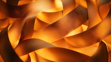Poster - Dynamic flow of golden ribbons abstract background artistic design warm tones close-up view creativity unleashed