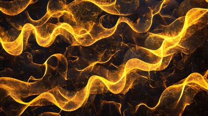 Poster - Dynamic flowing gold waves abstract art digital illustration dark background close-up view fluid energy concept