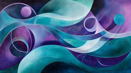 Poster - Dynamic abstract art waves gallery space modern painting vibrant colors close-up view artistic expression
