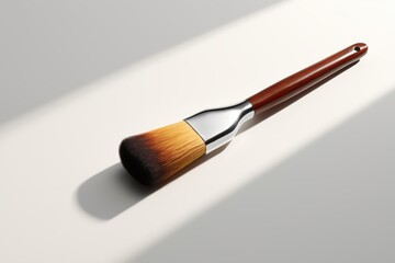 a close up of a brush with a wooden handle on a white surface