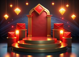 red carpet on a black background with realistic 3D Chinese New Year elements, elegant style poster design concept Podium for the Year of the Snake.