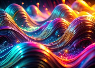 Fototapete - Abstract 3D Neon Wave Background: Macro Photography of Fluorescent Colors