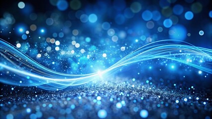 Fototapete - Abstract Blue Cyberspace Background: Loopable Curved Paths with Glowing Particles and Bokeh Effect