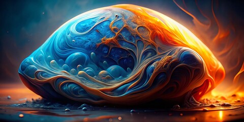 Poster - Abstract Colorful Blob: Blue Orange Swirl, Digital Art, Generative AI