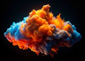 Poster - Abstract Fluid Cloud: Orange & Blue Gradient 3D Render - Stock Photo