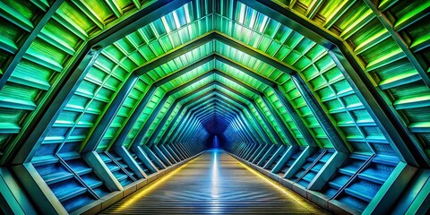 Poster - Abstract Geometric Tunnel: Macro Gradient Blue Green  Shapes