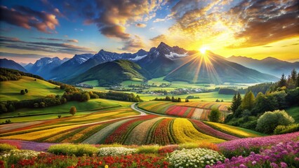 Poster - Abstract Landscape with Geometric Circles Background - Vibrant Nature Photography