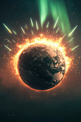 Wall Mural - a planet with a bright orange sun and a green aurora
