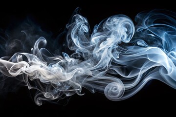 Poster - Abstract White Smoke Swirls on Black Background - Copy Space for Text & Design