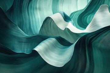 Poster - Cool teal and aqua silk-inspired texture with soft wave lines and matte shimmer, perfect for calming and fresh visuals