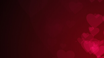 Poster - Red heart shapes are moving from the bottom right of a gradient grid abstract background, horizontal composition. Romantic background for graphic design.