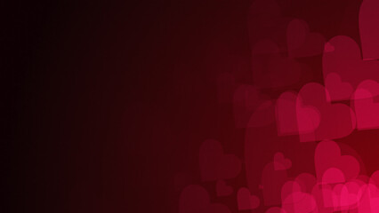 Poster - Red heart shapes are moving from the bottom right of a gradient grid abstract background, horizontal composition. Romantic background for graphic design.