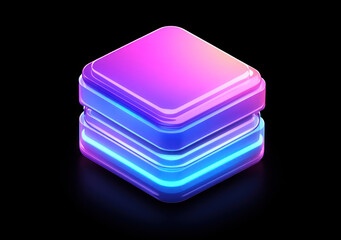 Poster - Stacked neon purple and blue glowing cubes.