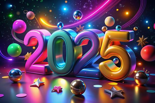 Color Mix 2025 Happy New Year design vector. trendy new year 2025 design template.
