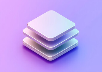 Poster - Stacked white square shapes on purple background.