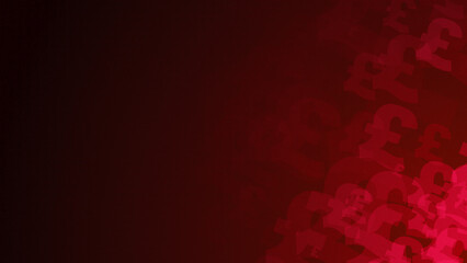 Poster - Red pound symbol shapes are moving from the bottom right of a gradient grid abstract background, horizontal composition. Finance background for graphic design.