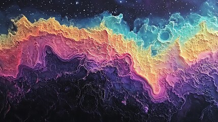 Wall Mural - Shimmering neon fractals blending into a star-filled galaxy
