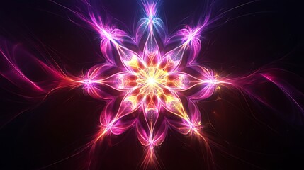Wall Mural - Shimmering neon fractals blending into a star-filled galaxy