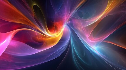 Wall Mural - Abstract fractals in vibrant neon hues flowing through interstellar space