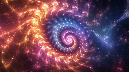 Wall Mural - Abstract fractals in vibrant neon hues flowing through interstellar space