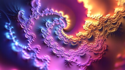 Wall Mural - Vivid neon fractal patterns spiraling through a galaxy filled with light