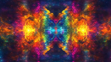 Wall Mural - Nebula-inspired fractals glowing with vibrant neon energy in deep space
