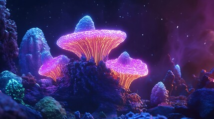 Wall Mural - Expanding neon fractals creating an otherworldly cosmic aesthetic