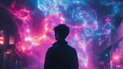 Wall Mural - Expanding neon fractals creating an otherworldly cosmic aesthetic