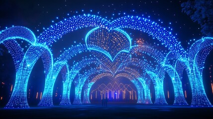 Wall Mural - Pulsating neon fractals morphing into celestial structures under a dark sky