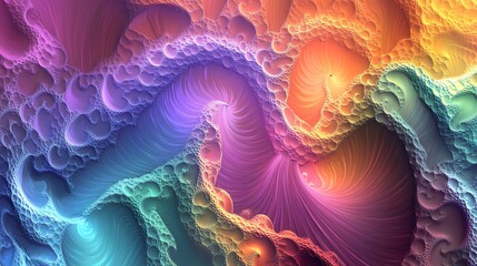 Wall Mural - Iridescent fractal waves in glowing neon hues stretching into the void