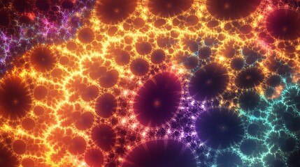 Wall Mural - Interconnected fractal shapes glowing with neon brilliance in a celestial field