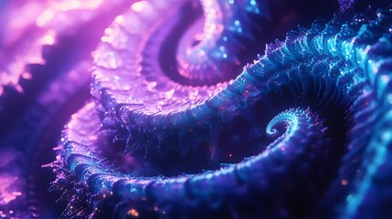 Wall Mural - Mesmerizing fractal spirals glowing with neon light in an interstellar setting