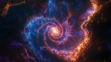 Wall Mural - Mesmerizing fractal spirals glowing with neon light in an interstellar setting