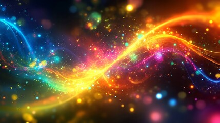 Wall Mural - Flowing neon fractals illuminating a galactic scene filled with vibrant light