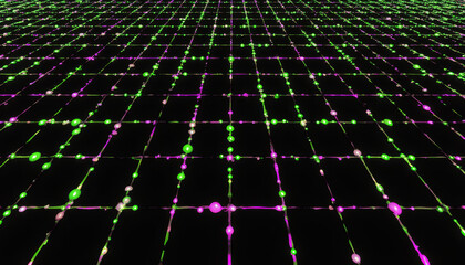 Fototapete - Neon Abstract Grid with Green Highlights