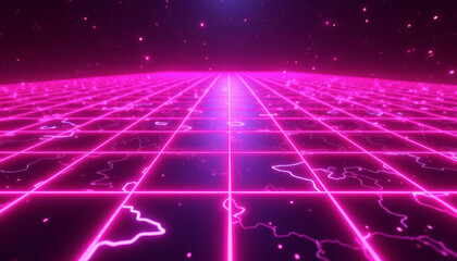 Fototapete - Neon Abstract Grid with Pink Glow and Depth
