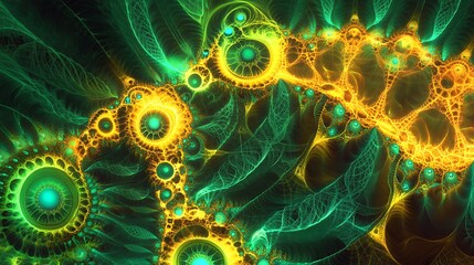 Wall Mural - Radiant fractal designs glowing with neon energy in an abstract universe