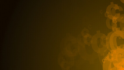 Poster - Yellow cent symbol shapes are moving from the bottom right of a gradient grid abstract background, horizontal composition. Finance background for graphic design.