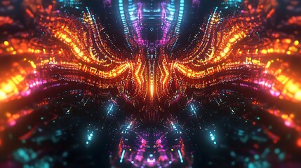 Wall Mural - Radiant fractal designs glowing with neon energy in an abstract universe
